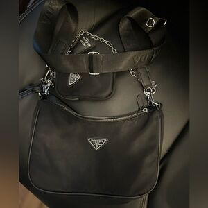 Prada Black Nylon Shoulder Bag with Chain Strap